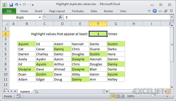 Highlight Duplicate Values 